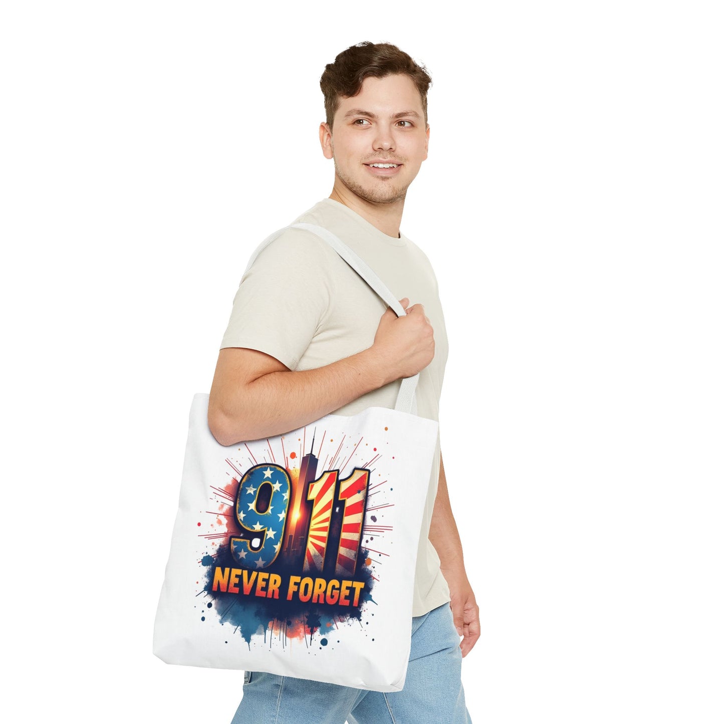 9/11 Never Forget Tote Bag — Patriotic Memorial Tribute Tote