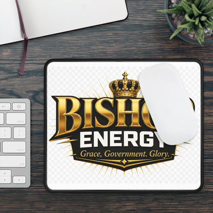 Bishop Energy Gaming Mouse Pad – 'Bishop Energy: Grace, Government, Glory' Gold Crown Desk Mat