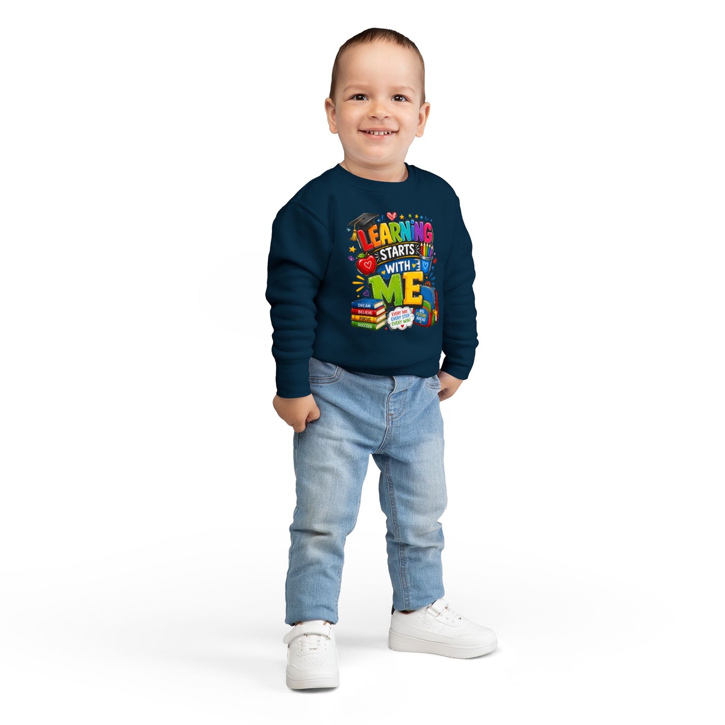 Learning Starts With Me Toddler Sweatshirt — Cute Back-to-School Kids Graphic Pullover