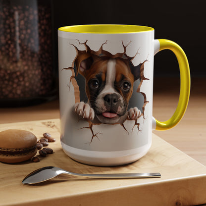 Boxer Puppy Peeking Coffee Mug — Cute Dog 11/15oz Accent Mug