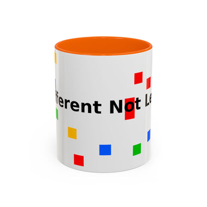 Accent Coffee Mug — 'Different Not Less' Pride-Inclusive Color Block Design (11/15oz)