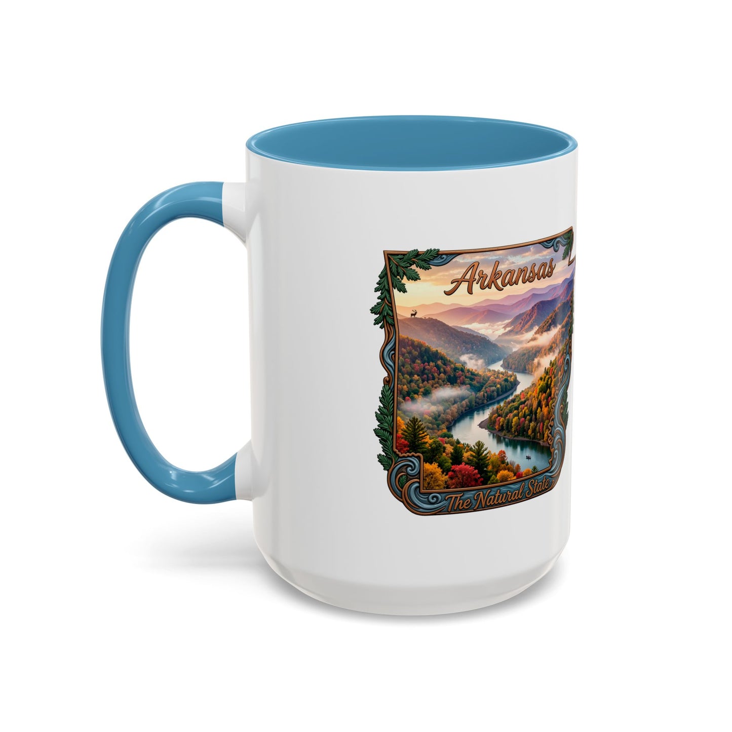 Arkansas Scenic Coffee Mug — Vintage State Map River Landscape (11/15 oz)