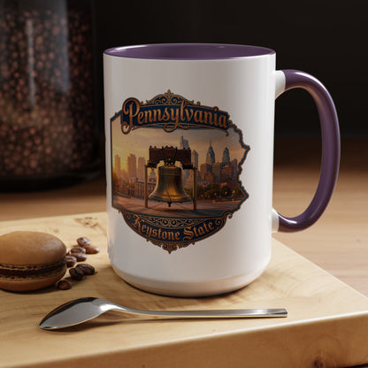 Pennsylvania Keystone State Coffee Mug — Liberty Bell & Philadelphia Skyline Accent Mug (11/15oz)