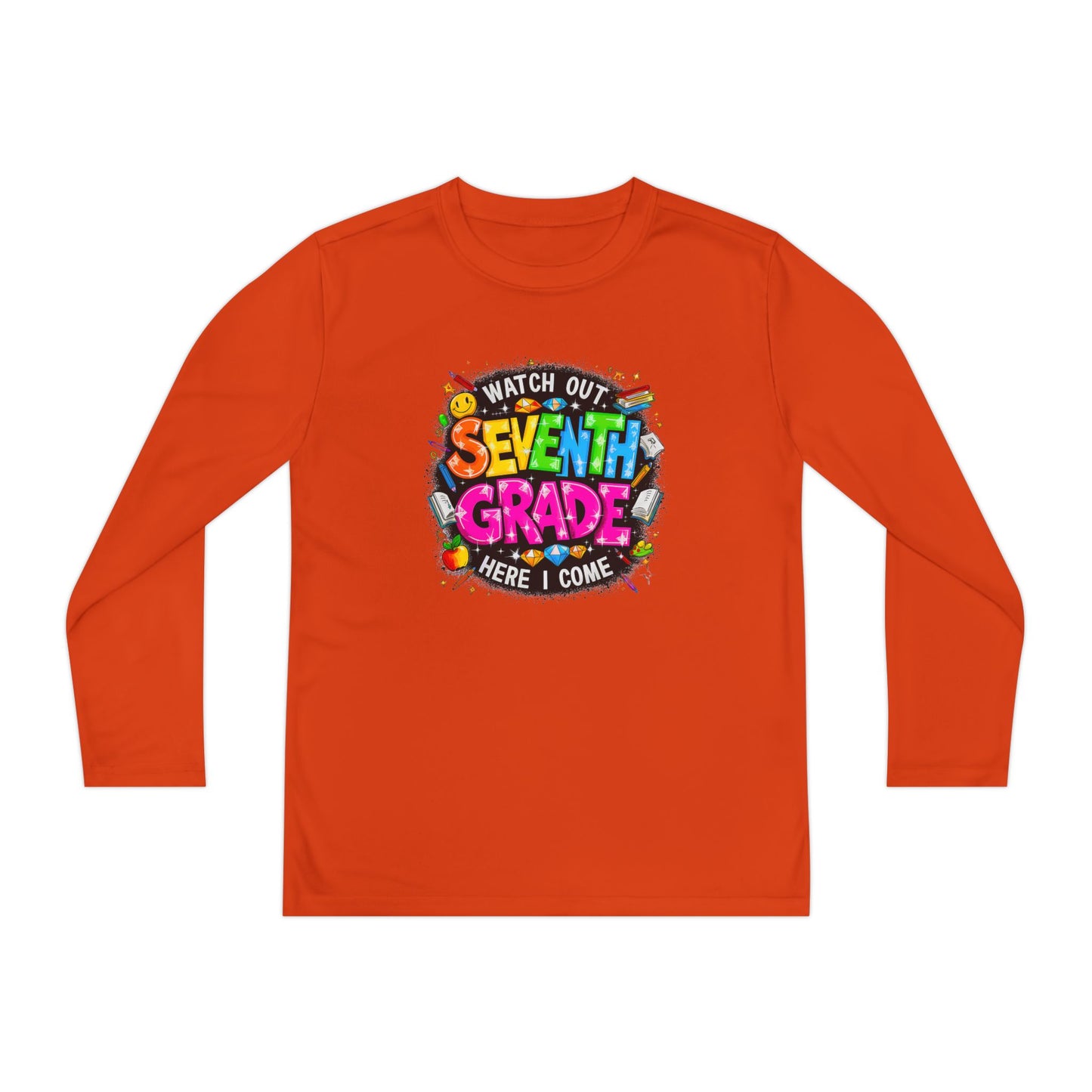 Seventh Grade Kids Long Sleeve Tee — "Watch Out… Here I Come" Back-to-School Shirt