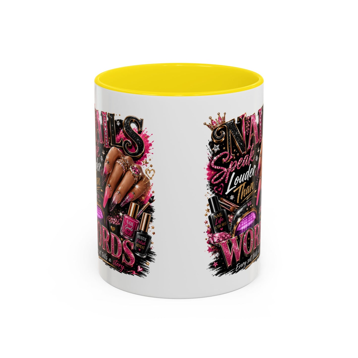 Accent Coffee Mug - "Nails Speak Louder Than Words" Pink Nail Tech Coffee Mug