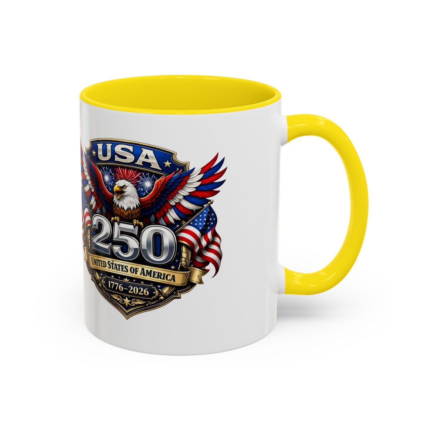 USA 250th Anniversary Accent Coffee Mug – Patriotic Eagle & Flag 1776–2026