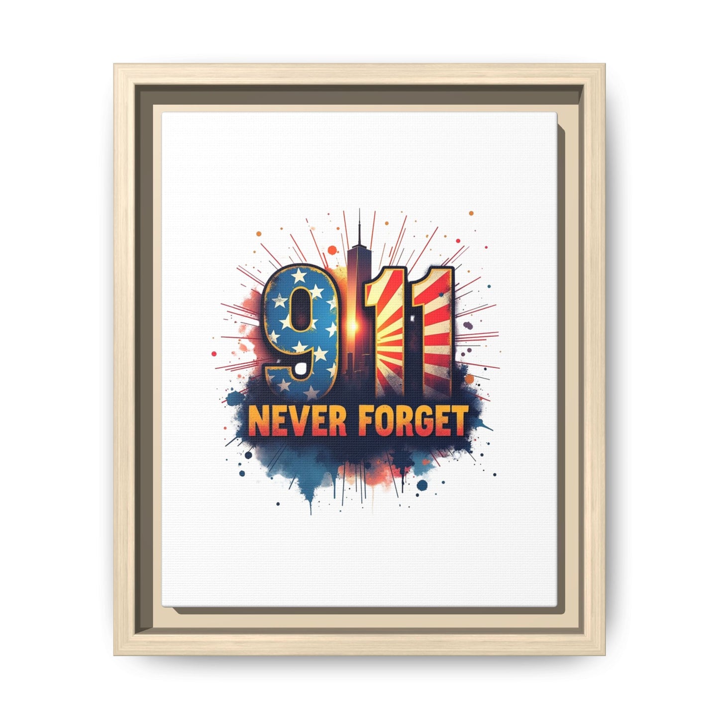 Framed Canvas Wall Art — “9·11 Never Forget” Memorial Print