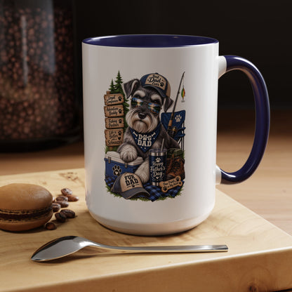 Schnauzer Dad Accent Coffee Mug – "Dog Dad" Camping Paw Print Design (11/15oz)