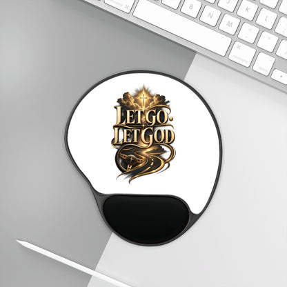 Let Go Let God Mouse Pad with Wrist Rest — Christian Inspirational Desk Accessory