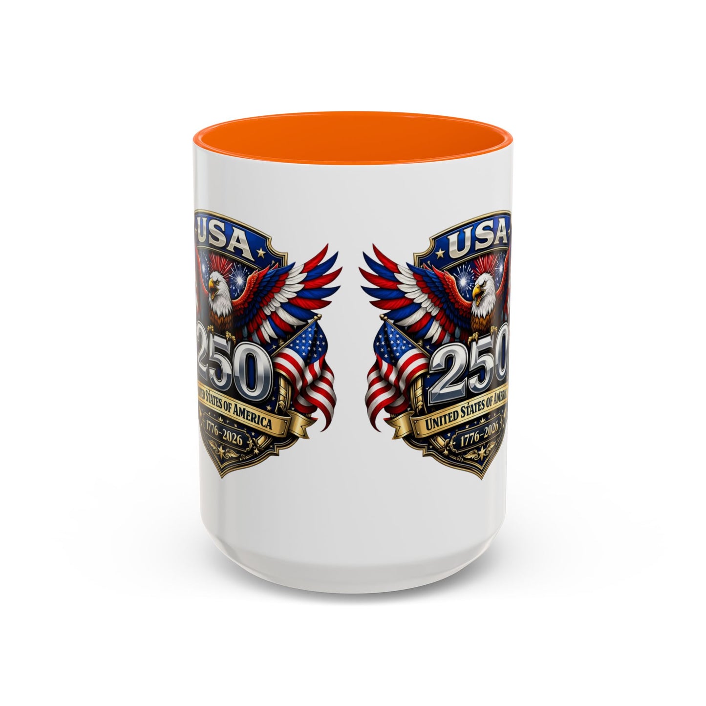 USA 250th Anniversary Accent Coffee Mug – Patriotic Eagle & Flag 1776–2026