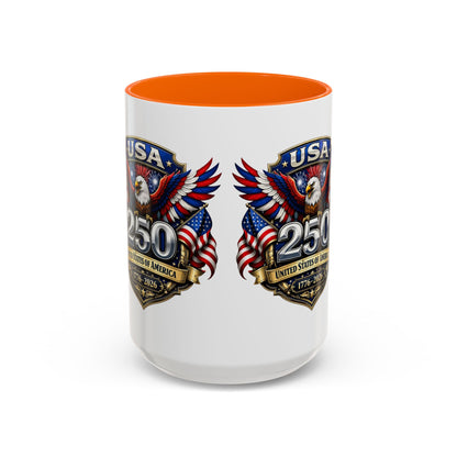 USA 250th Anniversary Accent Coffee Mug – Patriotic Eagle & Flag 1776–2026