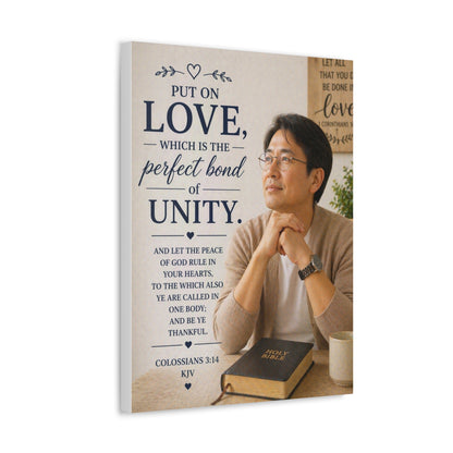 Canvas Wall Art — “Put On Love” Colossians 3:14 Religious Unity Print
