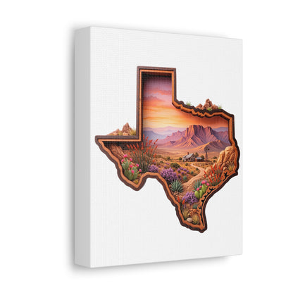 Texas Desert Landscape Stretched Canvas — Sunset State Silhouette Wall Art