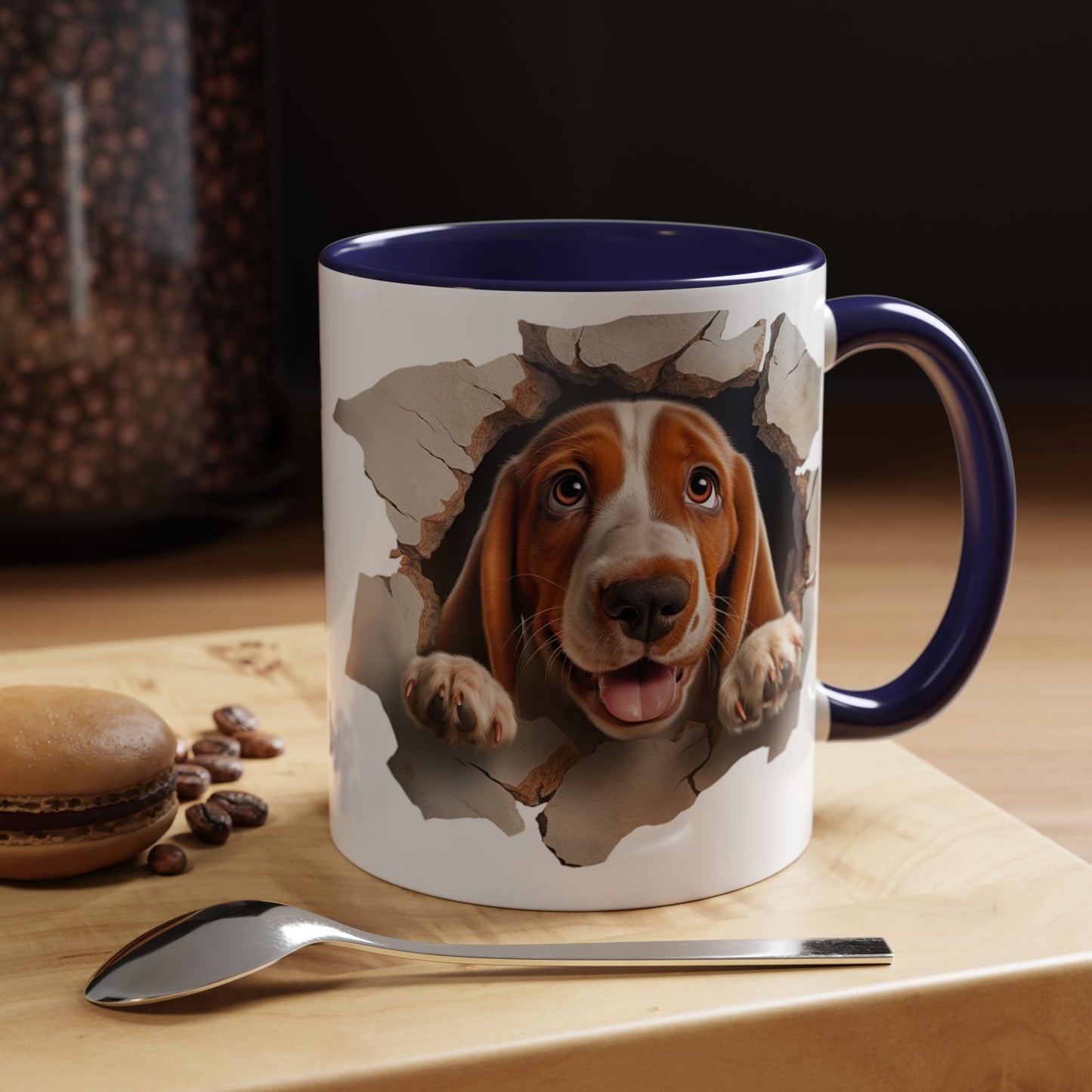 Basset Hound Peek-A-Boo Accent Coffee Mug — Cute Dog Face 11/15oz
