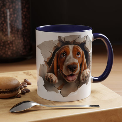 Basset Hound Peek-A-Boo Accent Coffee Mug — Cute Dog Face 11/15oz