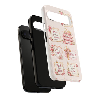 Christian Floral Phone Case — "Pray Without Ceasing" Faith Cross Design