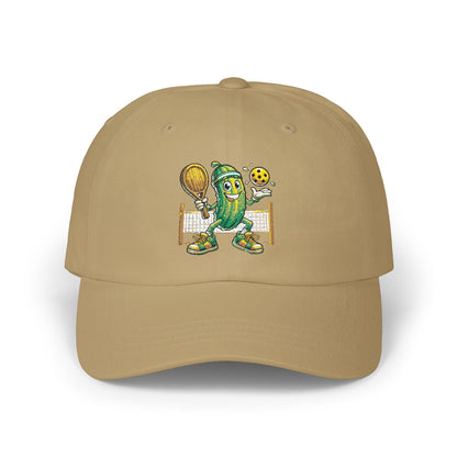 Pickleball Pickle Dad Cap — Retro Pickle Character Embroidered Baseball Hat
