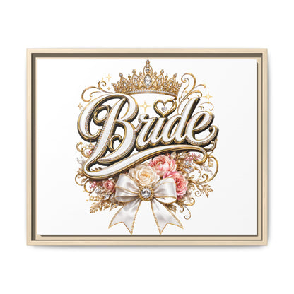 Framed Bride Canvas Wall Art — Elegant Bridal Crown & Floral Wedding Decor
