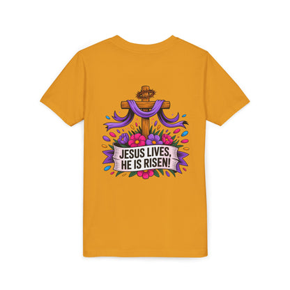 Youth Tee — "Jesus Lives, He Is Risen!" Easter Christian Tee