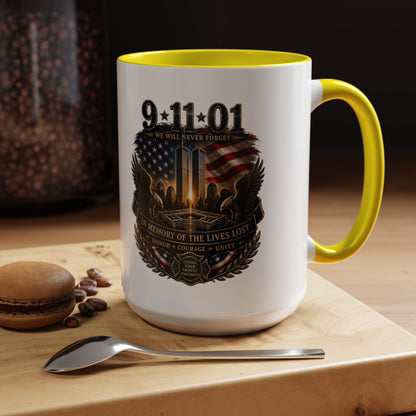 9·11 Memorial Coffee Mug — Never Forget Tribute Accent Mug (11/15oz)