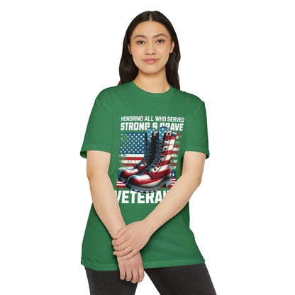 Veterans Tribute T-Shirt — "Honoring All Who Served" American Flag Boots