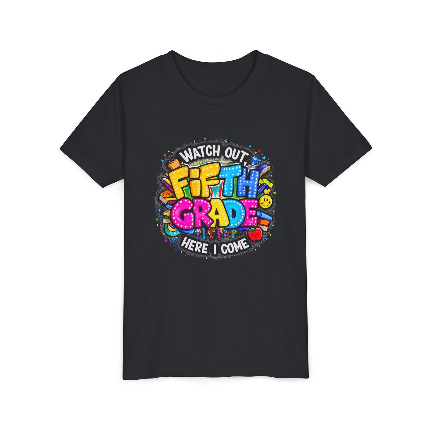 Fifth Grade T‑Shirt for Kids - "Watch Out Fifth Grade Here I Come" Back-to-School Tee
