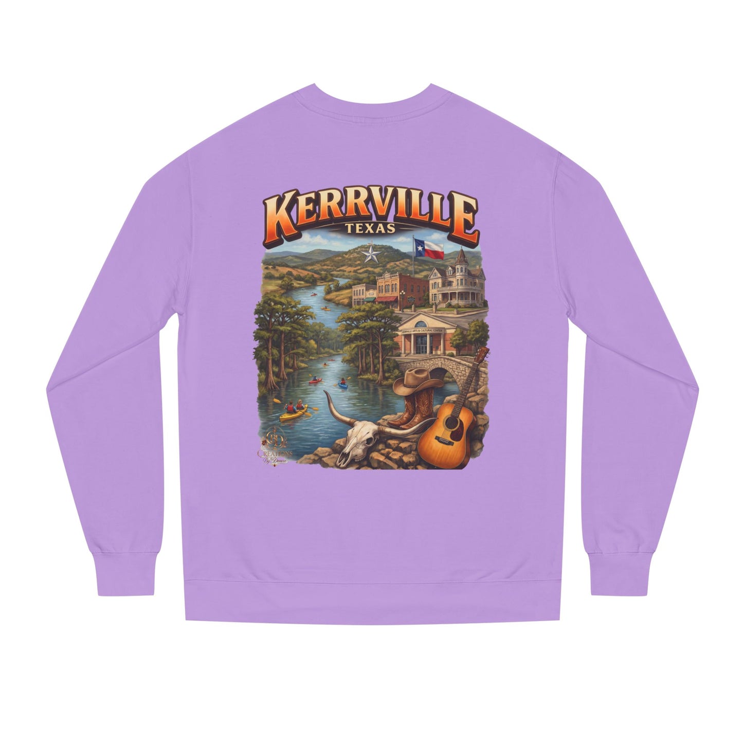 Kerrville Texas Scenic Crewneck Sweatshirt — Riverfront Guitar Vintage Design
