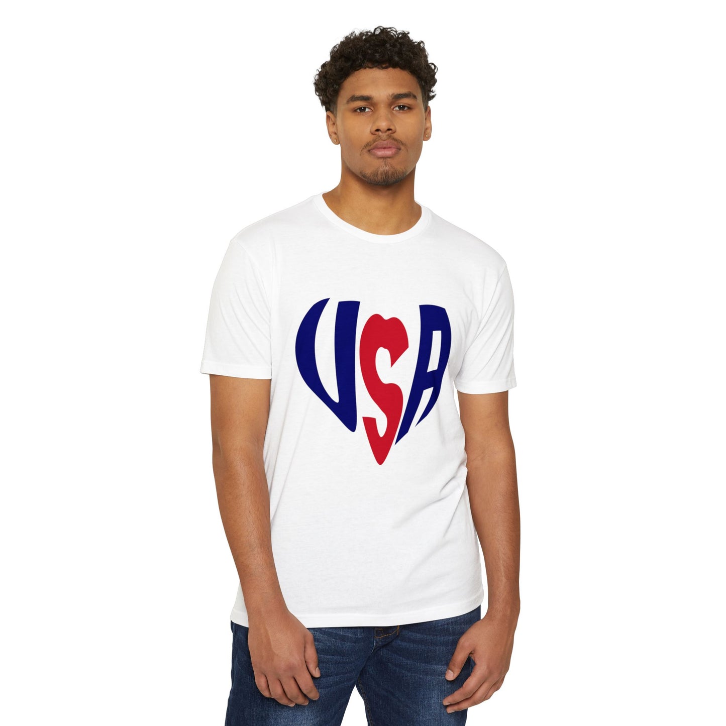 USA Heart T-Shirt — Patriotic Red & Blue Tee for 4th of July