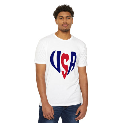 USA Heart T-Shirt — Patriotic Red & Blue Tee for 4th of July