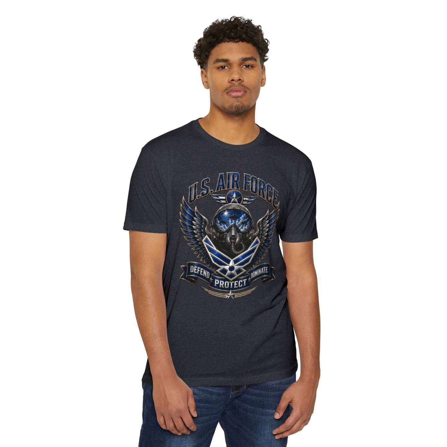 U.S. Air Force Skull Wings T-Shirt — Defend Protect Dominate Military Tee