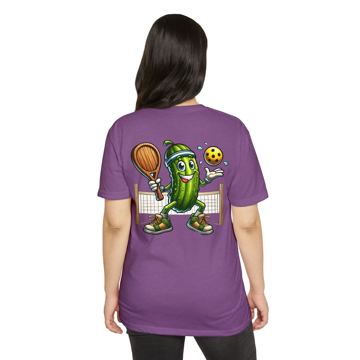 Pickleball Pickle T-Shirt — Cute Cartoon Pickle Playing Pickleball Tee