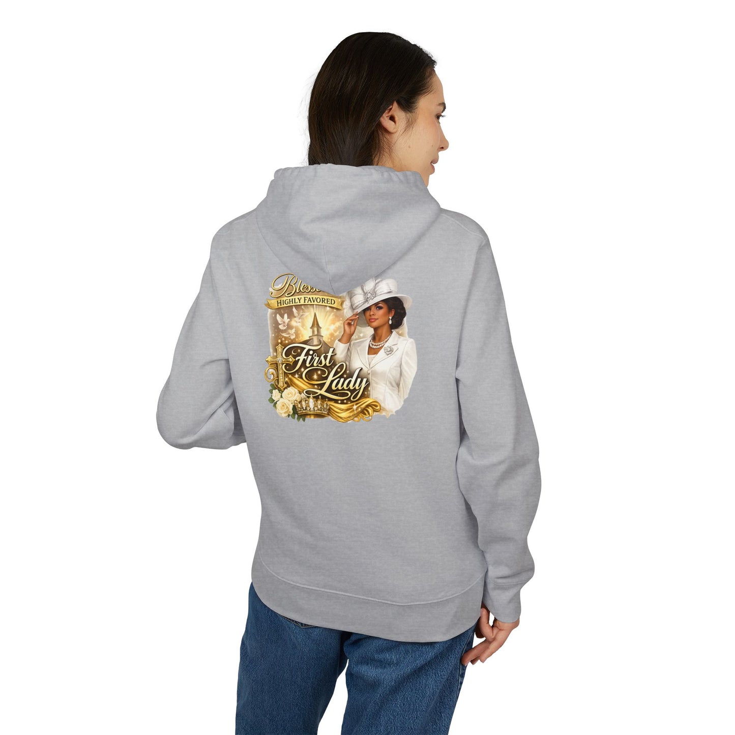 First Lady Portrait Hoodie — Elegant Gold Rose Graphic