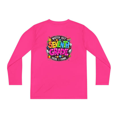 Seventh Grade Kids Long Sleeve Tee — "Watch Out… Here I Come" Back-to-School Shirt