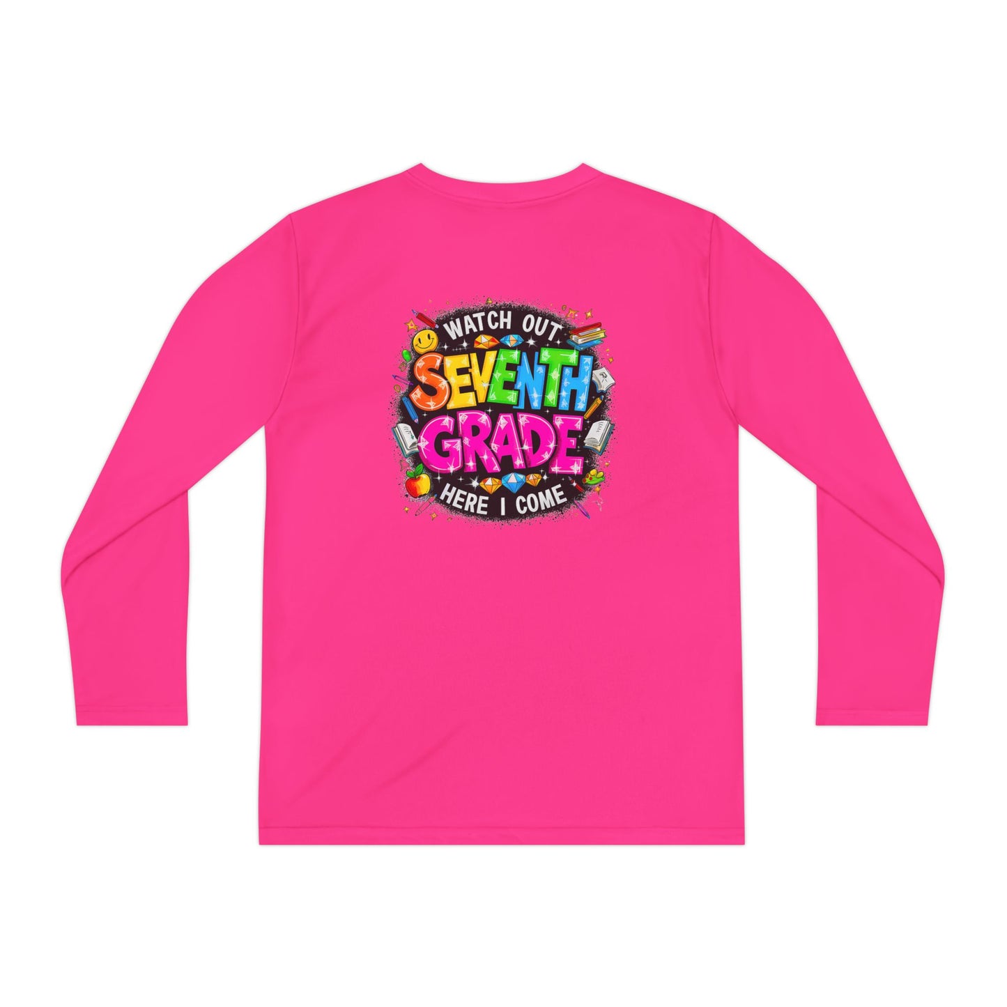 Seventh Grade Youth Long Sleeve Tee — "Watch Out Seventh Grade Here I Come" Back-to-School Shirt