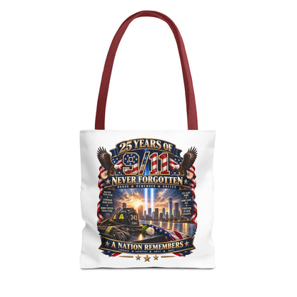 25 Years of 9/11 Never Forgotten Tote Bag – Memorial Tribute AOP