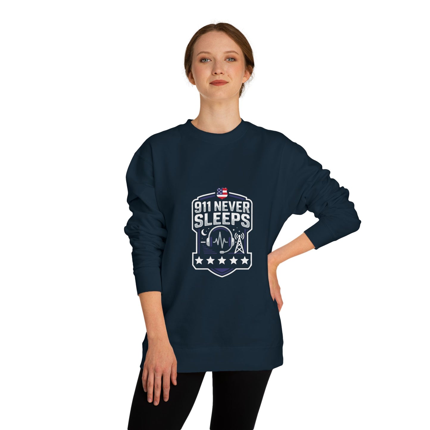 911 Never Sleeps Sweatshirt – Emergency Dispatcher & First Responder Tribute Crewneck