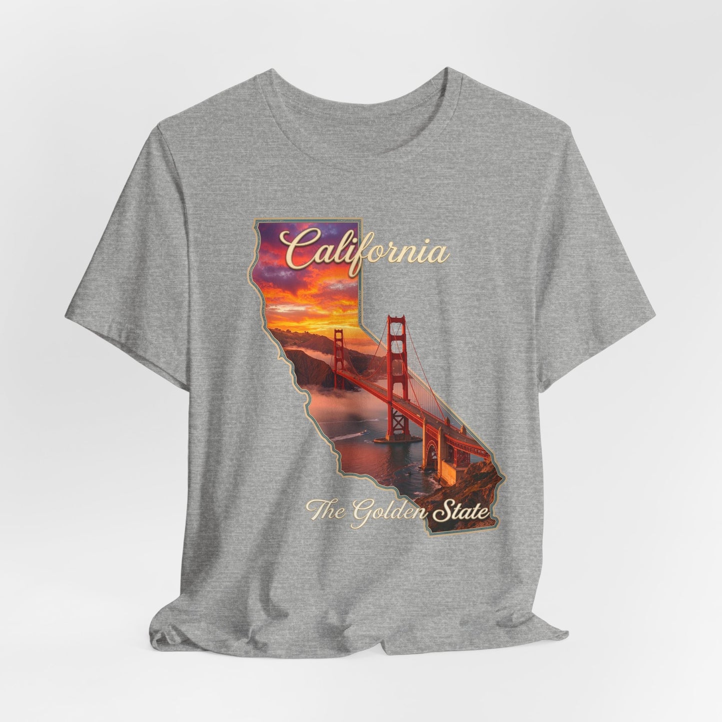 California Golden Gate Tee — "California The Golden State" Sunset Map T-Shirt