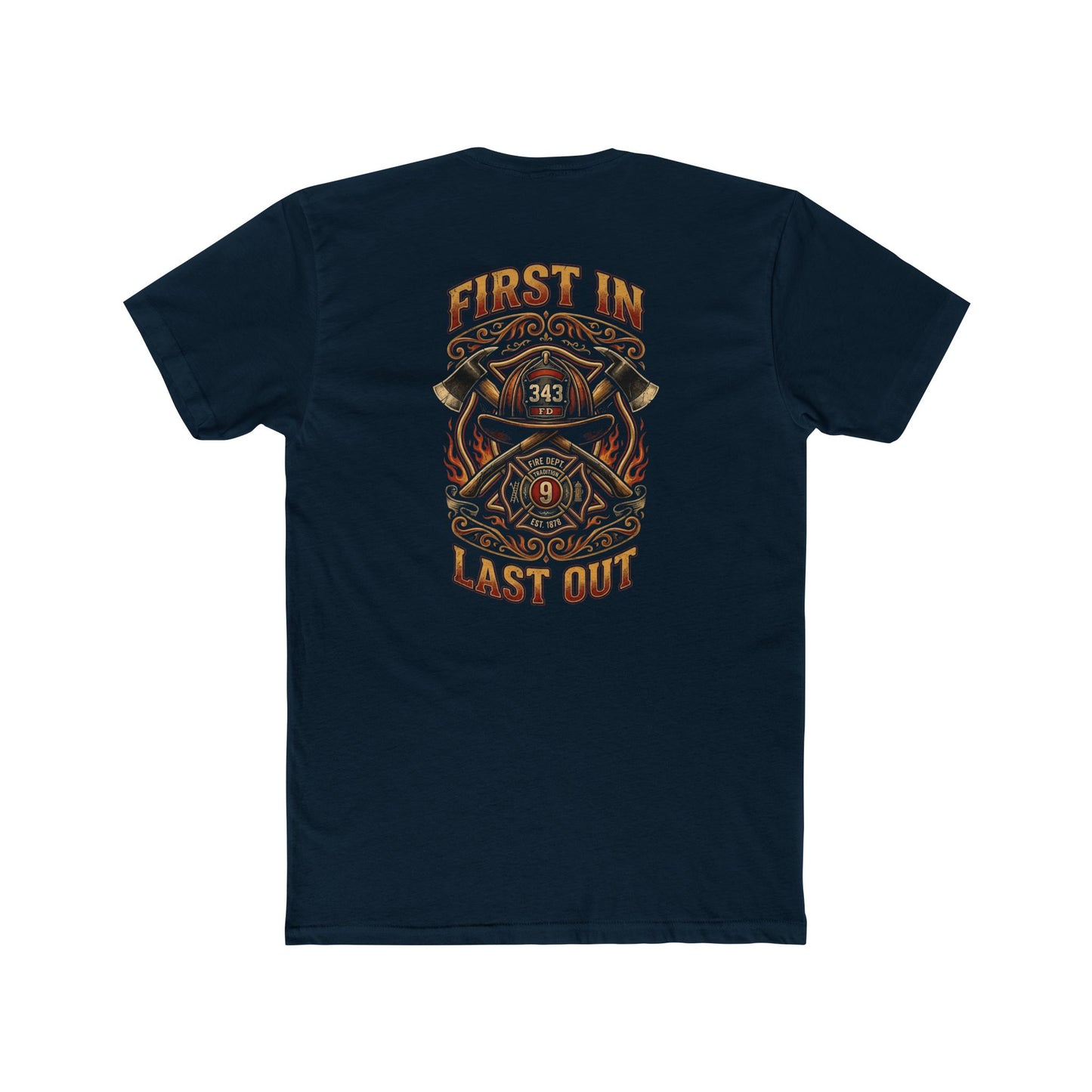 Firefighter T‑Shirt - "First In Last Out" Vintage Firefighter Crew Tee