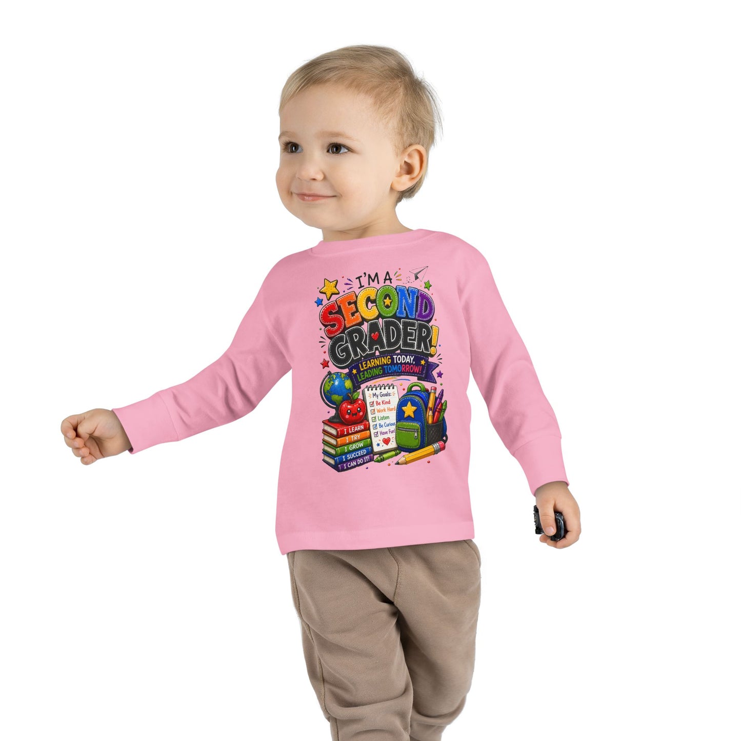 Toddler Long Sleeve Tee — "I'm a Second Grader!" Back-to-School Graphic Shirt