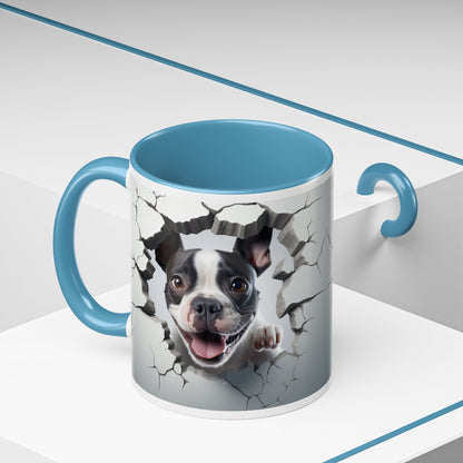 Coffee Mug — Happy Boston Terrier Breaking Through Design (Accent 11/15oz)