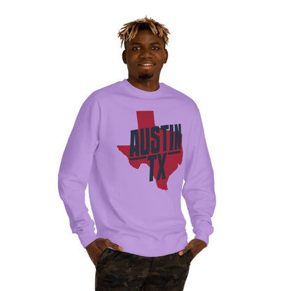 Austin TX Sweatshirt — Red Texas State Graphic Crewneck