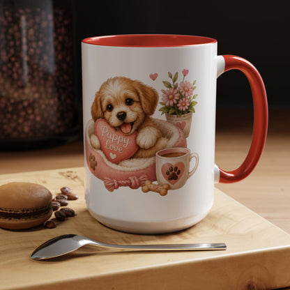 Puppy Love Coffee Mug — Cute Dog Heart Accent Mug (11/15oz)