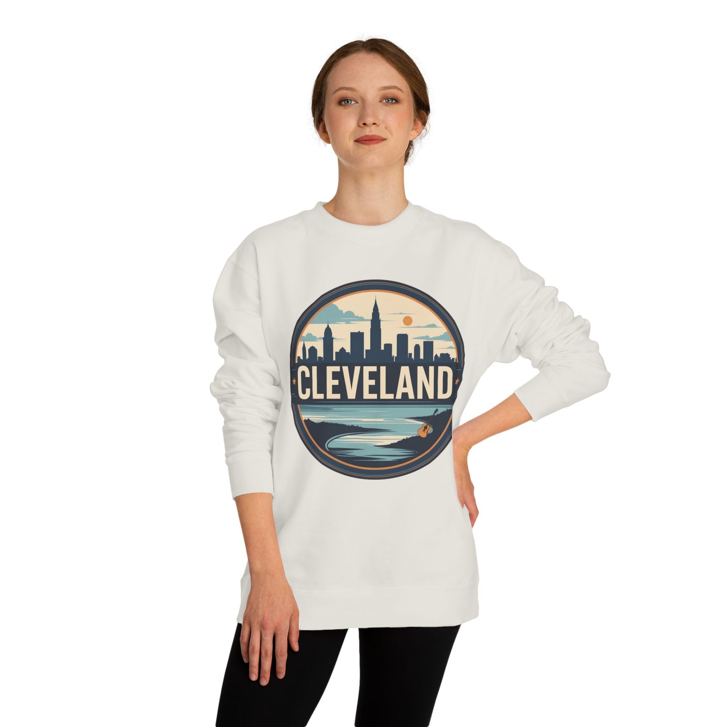 Cleveland Skyline Crewneck Sweatshirt — Retro City Badge Design