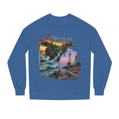 Michigan Lakes State Sweatshirt — Lighthouse & Great Lakes Scenic Pullover