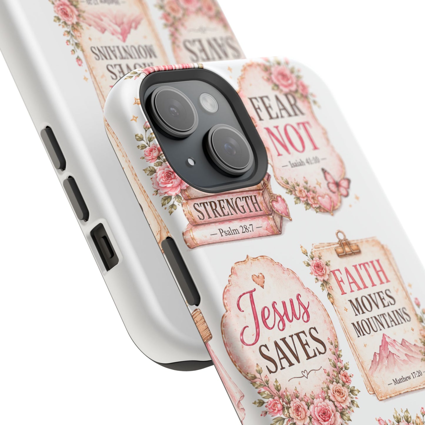 Christian Phone Case - "Fear Not, Faith Moves Mountains, Jesus Saves" Floral Magnetic Impact-Resistant Case