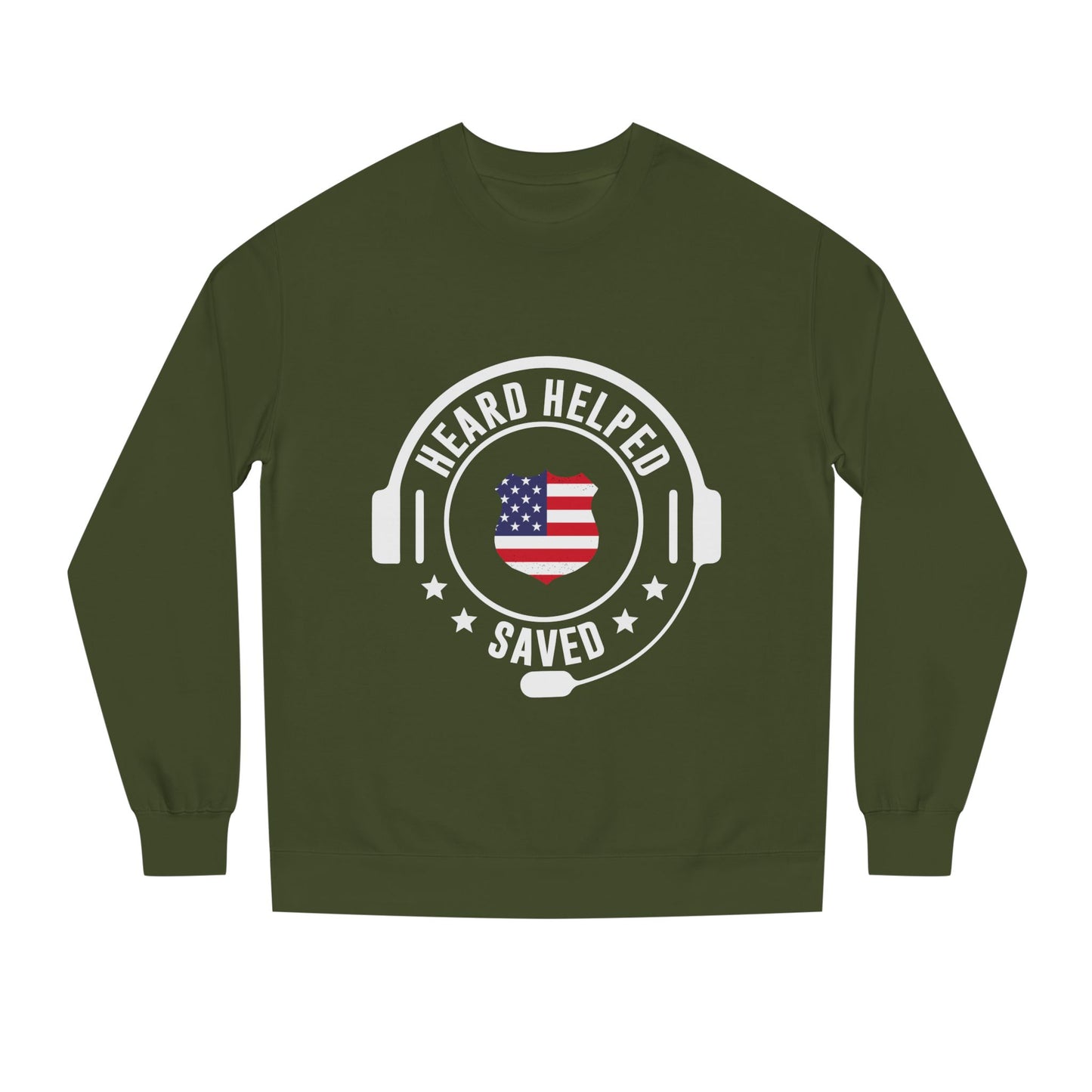 Headset Support Crewneck – "Heard Helped Saved" American Flag Design