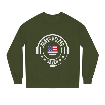Headset Support Crewneck – "Heard Helped Saved" American Flag Design