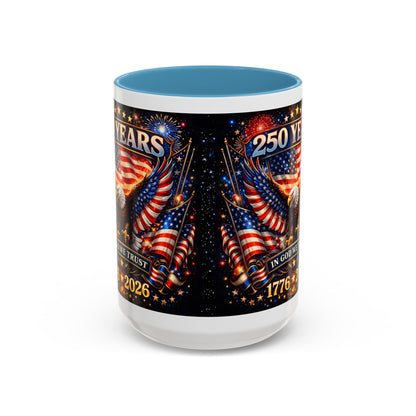 250 Years 1776–2026 Eagle American Flag Accent Coffee Mug — Patriotic Independence Day Gift (11/15oz)