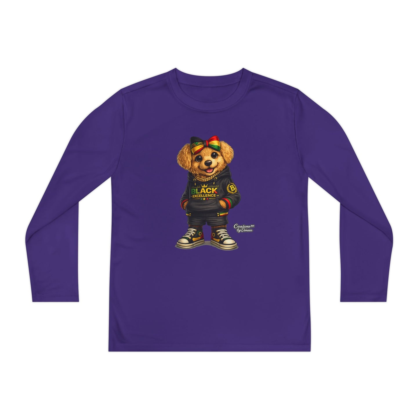 Youth Long Sleeve Tee — Trendy Bear Graphic "Black Excellence"