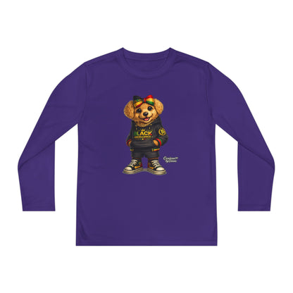 Youth Long Sleeve Tee — Trendy Bear Graphic "Black Excellence"